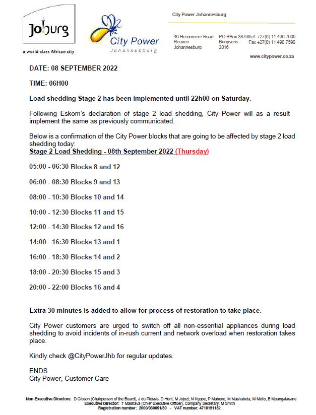 PDF Download Schedules for Cape Town Load Shedding