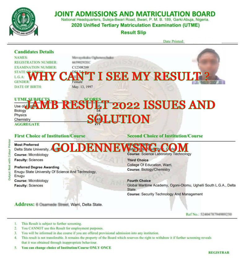 JAMB UTME Exams Results 2022